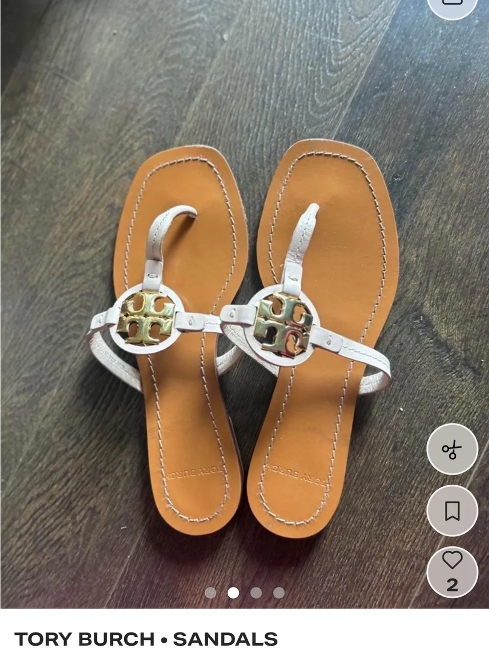 Tory Burch White Leather Thong Sandals with Gold Logo Medallion